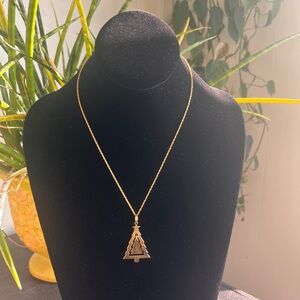 Vintage Gold Tone Christmas Tree Pendant Necklace